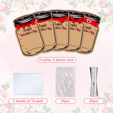Darrahopens Occasions > Wrapping Paper & Gift Bags > Gift Bags 25PCS Valentine's Day Drift Bottle Shaped Gift Card Set - Premium Coated Paper Greeting Card for Family / School Exchanges and Party Favors