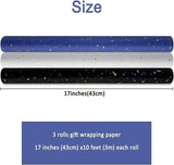 Darrahopens Occasions > Wrapping Paper & Gift Bags > Gift Bags 3 Rolls of Birthday Wrapping Paper - 43cm x 3m Per Roll - Blue, White & Black - Large Roll of Recyclable Paper