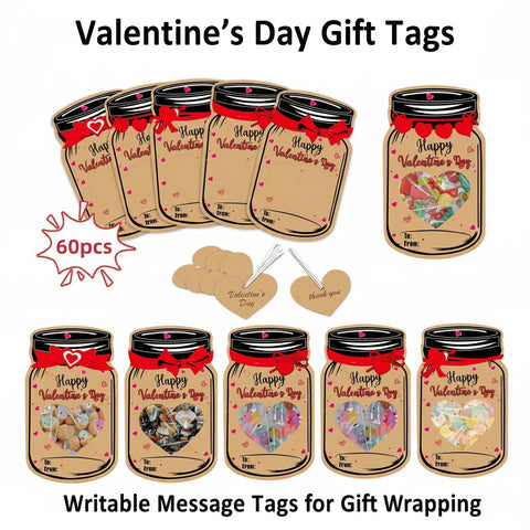 Darrahopens Occasions > Wrapping Paper & Gift Bags > Gift Bags 60PCS Valentine's Day Drift Bottle Shaped Gift Card Set - Premium Coated Paper Greeting Card for Family / School Exchanges and Party Favors