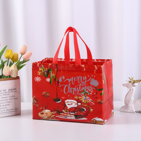 Darrahopens Occasions > Wrapping Paper & Gift Bags > Gift Bags 8-Pack Christmas Red Non-Woven Tote Bags(32 x 25 x 17 CM) with Film Coating - Reindeer Sleigh Design Holiday Reusable Gift Carrier Bags