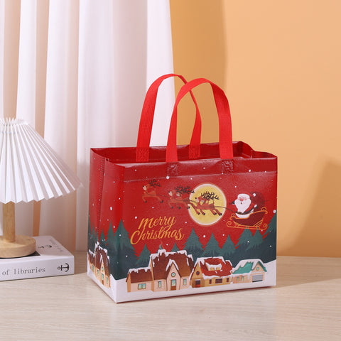 Darrahopens Occasions > Wrapping Paper & Gift Bags > Gift Bags 8-Pack New Christmas Red Non-Woven Tote Bags(32 x 25 x 17 CM) - Santa Sleigh & Forest Design, Holiday Reusable Gift Carrier Bags