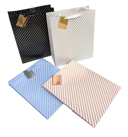 Darrahopens Occasions > Wrapping Paper & Gift Bags > Gift Bags bulk 24 Large Foil Stripe Gift Bag Assort 32cm