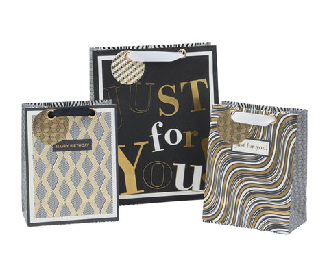 Darrahopens Occasions > Wrapping Paper & Gift Bags > Gift Bags bulk 24 Large Golden Glam Gift Bag Assort 32cm