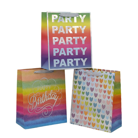 Darrahopens Occasions > Wrapping Paper & Gift Bags > Gift Bags bulk 24 Large Rainbow Celebration Gift Bag 3 Assort 32cm