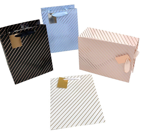 Darrahopens Occasions > Wrapping Paper & Gift Bags > Gift Bags bulk 24 Medium Foil Stripe Gift Bag Assort 23cm