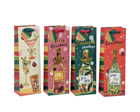 Darrahopens Occasions > Wrapping Paper & Gift Bags > Gift Bags Bulk 48 Xmas Cheers Bottle Bag Foiled 36x12x10cm 4 Asst In Australia - Darrahopens