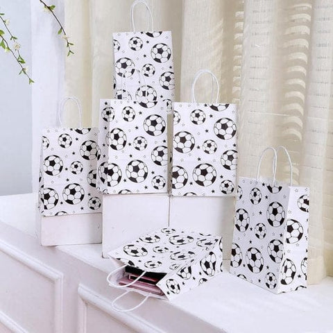Darrahopens Occasions > Wrapping Paper & Gift Bags > Gift Bags Football Party Paper Bags - Pack of 12 - Football Goodie Bags with Handles - Football Gift Bags for Football Theme Party Supplies (White - 21*15*8cm)