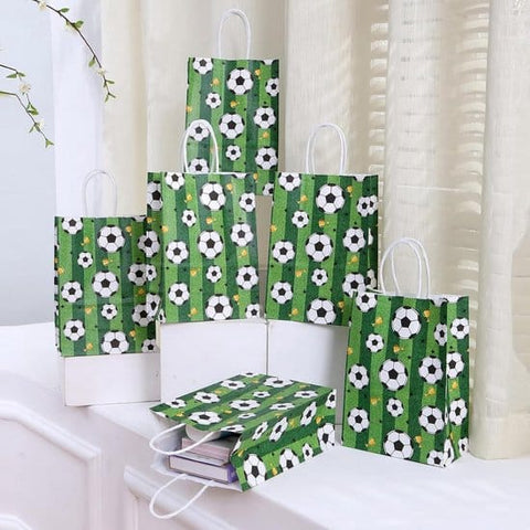 Darrahopens Occasions > Wrapping Paper & Gift Bags > Gift Bags Football Party Paper Bags - Pack of 12 - Football Goodie Bags with Handles - Football Gift Bags for Football Themed Party Supplies (Green - 21*15*8cm)