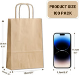 Darrahopens Occasions > Wrapping Paper & Gift Bags > Gift Bags Gift Bags 8.25"X5.9 "X3.15" 100pcs Brown Kraft Paper Bag with Handles for Small Business Christmas Bulk, Wedding, Party Favor, Shopping, Lunch, Halloween Trick-or-Treat Bags