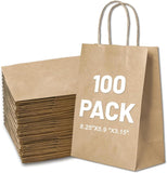 Darrahopens Occasions > Wrapping Paper & Gift Bags > Gift Bags Gift Bags 8.25"X5.9 "X3.15" 100pcs Brown Kraft Paper Bag with Handles for Small Business Christmas Bulk, Wedding, Party Favor, Shopping, Lunch, Halloween Trick-or-Treat Bags