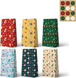 Darrahopens Occasions > Wrapping Paper & Gift Bags > Gift Bags Paper Gift Bags – Christmas Gift Bags – 24 Count Christmas Gift Bags – Kraft Paper Christmas Bags with Festive Designs – Perfect for Small Presents, Sweets & Party Favors – With Stickers for Easy Sealing
