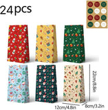 Darrahopens Occasions > Wrapping Paper & Gift Bags > Gift Bags Paper Gift Bags – Christmas Gift Bags – 24 Count Christmas Gift Bags – Kraft Paper Christmas Bags with Festive Designs – Perfect for Small Presents, Sweets & Party Favors – With Stickers for Easy Sealing