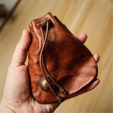 Darrahopens Occasions > Wrapping Paper & Gift Bags > Gift Bags Simple Retro Storage Bag New Leather Drawstring Coin Purse Small Purses Wallets for Women Man Leather Coin Pouch Change Purse Mini Coin Purse Keychain Wallet Mens Coin Pouch (Brown)