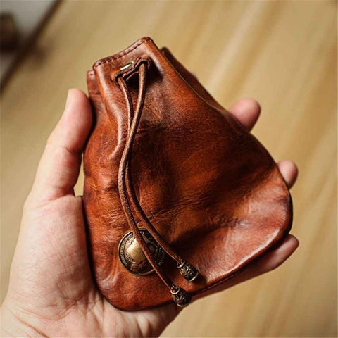 Darrahopens Occasions > Wrapping Paper & Gift Bags > Gift Bags Simple Retro Storage Bag New Leather Drawstring Coin Purse Small Purses Wallets for Women Man Leather Coin Pouch Change Purse Mini Coin Purse Keychain Wallet Mens Coin Pouch (Brown)