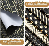 Darrahopens Occasions > Wrapping Paper & Gift Bags > Gift Bags Wrapping Paper Set - 6 Rolls Gold & Black Christmas - Includes Ribbon & Stickers - 43x300 cm Per Roll