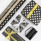 Darrahopens Occasions > Wrapping Paper & Gift Bags > Gift Bags Wrapping Paper Set - 6 Rolls Gold & Black Christmas - Includes Ribbon & Stickers - 43x300 cm Per Roll