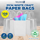 Darrahopens Occasions > Wrapping Paper & Gift Bags Party Central 108PCE Gift/Craft Paper Bags White Reusable 15 x 21cm