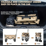 Darrahopens Outdoor > Camping 1PC Foldable Shopping Cart ( Khaki ), Heavy Duty Collapsible Wagon with All-Terrain 10cm Wheels, Load 150kg, Portable 160 Liter Large Capacity Beach Wagon, Camping, Garden, Beach Day, Picnics, Shopping, Outdoor Grocery Cart with Adjustable Handle