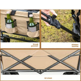 Darrahopens Outdoor > Camping 1PC Foldable Shopping Cart ( Khaki ), Heavy Duty Collapsible Wagon with All-Terrain 10cm Wheels, Load 150kg, Portable 160 Liter Large Capacity Beach Wagon, Camping, Garden, Beach Day, Picnics, Shopping, Outdoor Grocery Cart with Adjustable Handle
