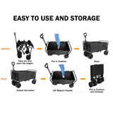 Darrahopens Outdoor > Camping 1PC Foldable Shopping Cart ( Khaki ), Heavy Duty Collapsible Wagon with All-Terrain 10cm Wheels, Load 150kg, Portable 160 Liter Large Capacity Beach Wagon, Camping, Garden, Beach Day, Picnics, Shopping, Outdoor Grocery Cart with Adjustable Handle