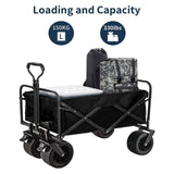 Darrahopens Outdoor > Camping 1PC Foldable Shopping Cart ( Khaki ), Heavy Duty Collapsible Wagon with All-Terrain 10cm Wheels, Load 150kg, Portable 160 Liter Large Capacity Beach Wagon, Camping, Garden, Beach Day, Picnics, Shopping, Outdoor Grocery Cart with Adjustable Handle