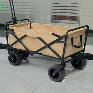 Darrahopens Outdoor > Camping 1PC Foldable Shopping Cart ( Khaki ), Heavy Duty Collapsible Wagon with All-Terrain 10cm Wheels, Load 150kg, Portable 160 Liter Large Capacity Beach Wagon, Camping, Garden, Beach Day, Picnics, Shopping, Outdoor Grocery Cart with Adjustable Handle