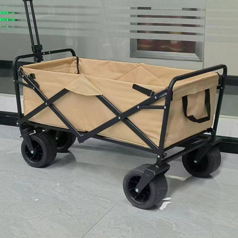 Darrahopens Outdoor > Camping 1PC Foldable Shopping Cart ( Khaki ), Heavy Duty Collapsible Wagon with All-Terrain 10cm Wheels, Load 150kg, Portable 160 Liter Large Capacity Beach Wagon, Camping, Garden, Beach Day, Picnics, Shopping, Outdoor Grocery Cart with Adjustable Handle