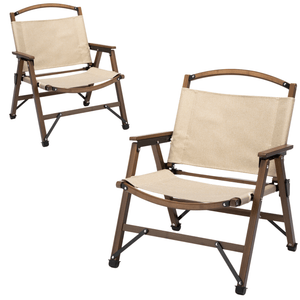 Darrahopens Outdoor > Camping 2x Bamboo Foldable Outdoor Camping Chair Wooden Travel Picnic Park Folding - Khaki/Beige