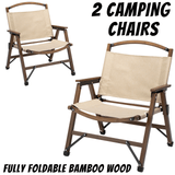 Darrahopens Outdoor > Camping 2x Bamboo Foldable Outdoor Camping Chair Wooden Travel Picnic Park Folding - Khaki/Beige