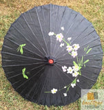 Darrahopens Outdoor > Others PARASOL UMBRELLA Chinese Japanese Bamboo Flower Pattern Fabric 80cm Diameter - Black