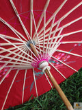 Darrahopens Outdoor > Others PARASOL UMBRELLA Chinese Japanese Bamboo Flower Pattern Fabric 80cm Diameter - Red