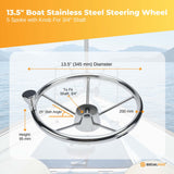 Darrahopens Outdoor Recreation > Boating > Boating Accessories 13.5" Boat Stainless Steel Steering Wheel - 5 Spoke with Knob For 3/4" Shaft