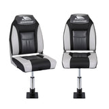 Darrahopens Outdoor Recreation > Boating > Boating Accessories Seamanship 2X Folding Boat Seats with 2X Adjustable Pedestals 34–46cm Marine Seat Swivel High Back 12cm Padding Black
