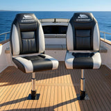 Darrahopens Outdoor Recreation > Boating > Boating Accessories Seamanship 2X Folding Boat Seats with 2X Adjustable Pedestals 34–46cm Marine Seat Swivel High Back 12cm Padding Black