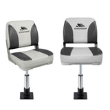 Darrahopens Outdoor Recreation > Boating > Boating Accessories Seamanship 2X Folding Boat Seats with 2X Adjustable Pedestals 34–46cm Marine Swivel Low Back 13cm Padding Charcoal