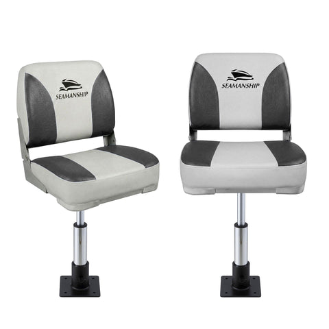 Darrahopens Outdoor Recreation > Boating > Boating Accessories Seamanship 2X Folding Boat Seats with 2X Adjustable Pedestals 34–46cm Marine Swivel Low Back 13cm Padding Charcoal