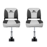 Darrahopens Outdoor Recreation > Boating > Boating Accessories Seamanship 2X Folding Boat Seats with 2X Adjustable Pedestals 34–46cm Marine Swivel Low Back 13cm Padding Charcoal
