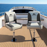 Darrahopens Outdoor Recreation > Boating > Boating Accessories Seamanship 2X Folding Boat Seats with 2X Adjustable Pedestals 34–46cm Marine Swivel Low Back 13cm Padding Charcoal