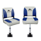 Darrahopens Outdoor Recreation > Boating > Boating Accessories Seamanship 2X Folding Boat Seats with 2X Adjustable Pedestals 34–46cm Marine Swivel Low Back 13cm Padding White Blue