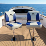Darrahopens Outdoor Recreation > Boating > Boating Accessories Seamanship 2X Folding Boat Seats with 2X Adjustable Pedestals 34–46cm Marine Swivel Low Back 13cm Padding White Blue