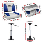 Darrahopens Outdoor Recreation > Boating > Boating Accessories Seamanship 2X Folding Boat Seats with 2X Adjustable Pedestals 34–46cm Marine Swivel Low Back 13cm Padding White Blue