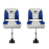 Darrahopens Outdoor Recreation > Boating > Boating Accessories Seamanship 2X Folding Boat Seats with 2X Adjustable Pedestals 34–46cm Marine Swivel Low Back 13cm Padding White Blue