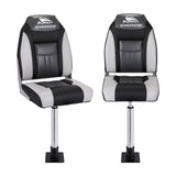 Darrahopens Outdoor Recreation > Boating > Boating Accessories Seamanship 2X Folding Boat Seats with 2X Adjustable Pedestals 55–75cm Marine Seat Swivel High Back 12cm Padding Black