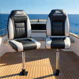 Darrahopens Outdoor Recreation > Boating > Boating Accessories Seamanship 2X Folding Boat Seats with 2X Adjustable Pedestals 55–75cm Marine Seat Swivel High Back 12cm Padding Black