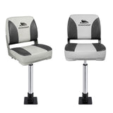 Darrahopens Outdoor Recreation > Boating > Boating Accessories Seamanship 2X Folding Boat Seats with 2X Adjustable Pedestals 55–75cm Marine Swivel Low Back 13cm Padding Charcoal
