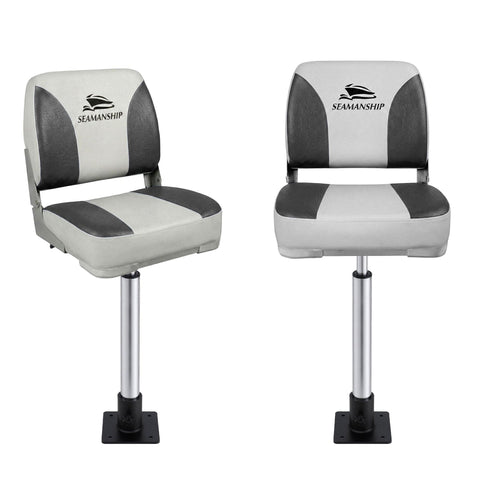 Darrahopens Outdoor Recreation > Boating > Boating Accessories Seamanship 2X Folding Boat Seats with 2X Adjustable Pedestals 55–75cm Marine Swivel Low Back 13cm Padding Charcoal