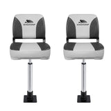 Darrahopens Outdoor Recreation > Boating > Boating Accessories Seamanship 2X Folding Boat Seats with 2X Adjustable Pedestals 55–75cm Marine Swivel Low Back 13cm Padding Charcoal