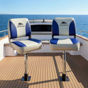 Darrahopens Outdoor Recreation > Boating > Boating Accessories Seamanship 2X Folding Boat Seats with 2X Adjustable Pedestals 55–75cm Marine Swivel Low Back 13cm Padding White Blue