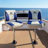 Darrahopens Outdoor Recreation > Boating > Boating Accessories Seamanship 2X Folding Boat Seats with 2X Adjustable Pedestals 55–75cm Marine Swivel Low Back 13cm Padding White Blue