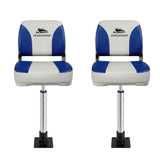 Darrahopens Outdoor Recreation > Boating > Boating Accessories Seamanship 2X Folding Boat Seats with 2X Adjustable Pedestals 55–75cm Marine Swivel Low Back 13cm Padding White Blue